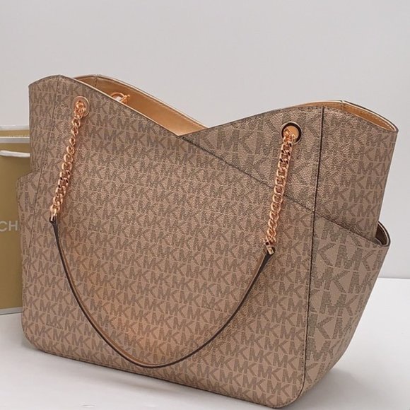 MICHAEL KORS LARGE X CHAIN SHOULDER TOTE BAG ROSE GOLD COLOR SIGNATURE - Picture 13 of 16